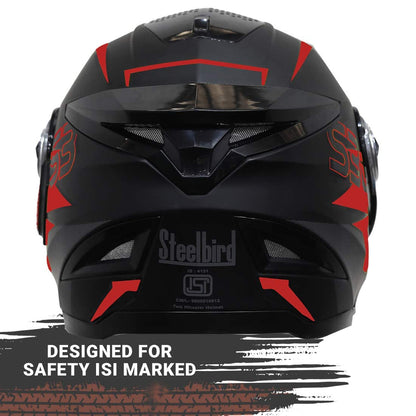 Steelbird SBH-17 Terminator ISI Certified Full Face Graphic Helmet for Men and Women (Matt Black Red Fitted with Clear Visor and Extra Smoke Visor)