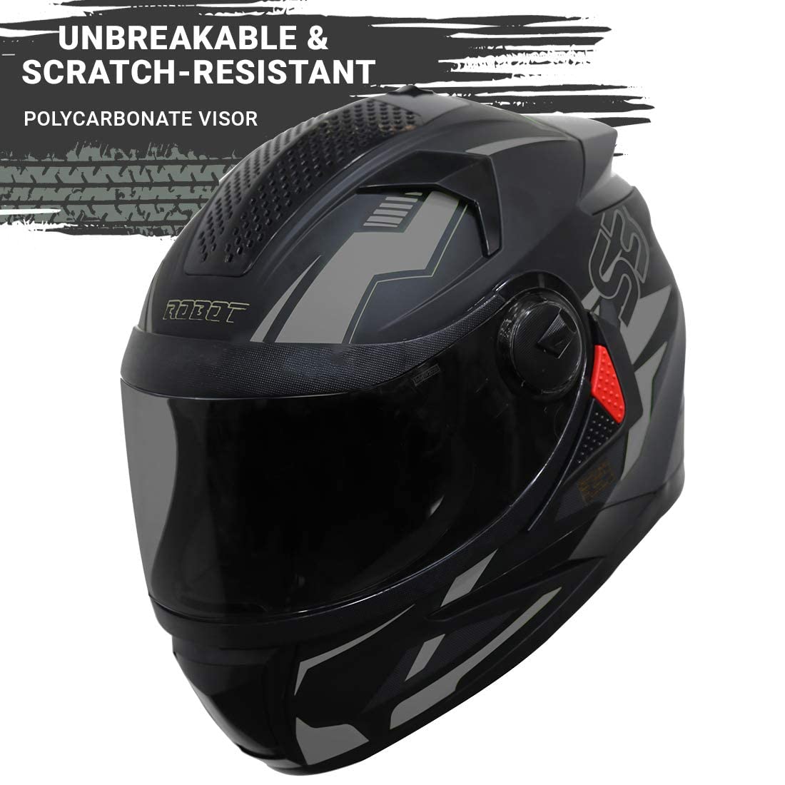 Steelbird SBH-17 Terminator ISI Certified Full Face Graphic Helmet for Men and Women (Matt Black Grey with Smoke Visor)