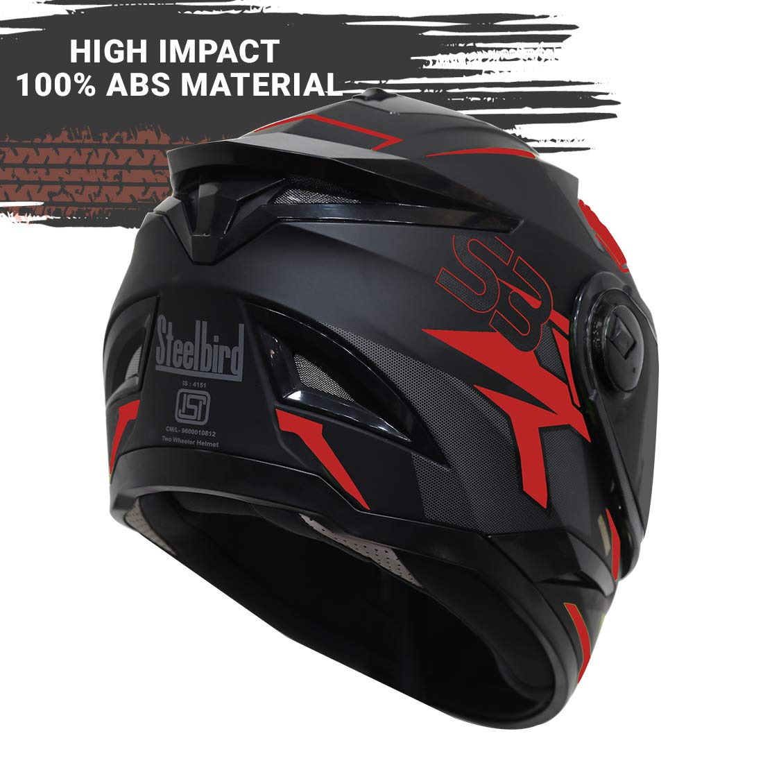 Steelbird SBH-17 Terminator ISI Certified Full Face Graphic Helmet for Men and Women (Matt Black Red Fitted with Clear Visor and Extra Smoke Visor)