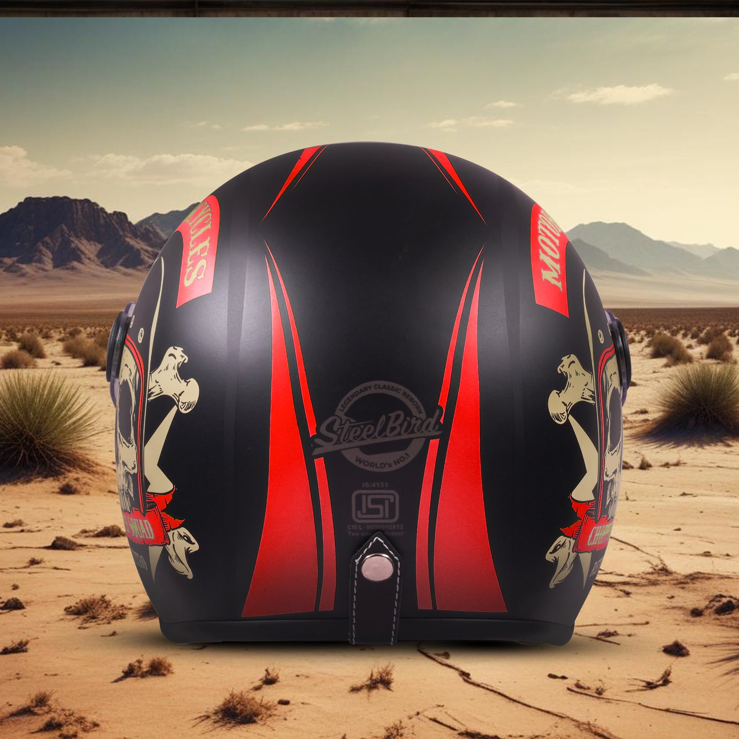 Steelbird SBH-55 Chopper Squad ISI Certified Open Face Helmet for Men and Women (Glossy Black Red)