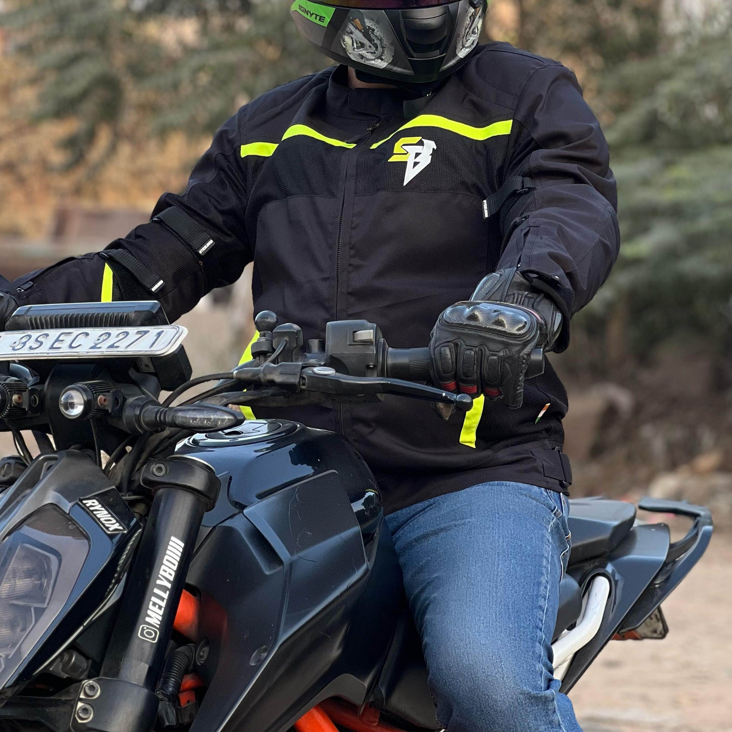 Steelbird Riding Jacket Zojila Z2 with Accordian Panel and Chest Pad - Removable CE Level 2 Protector and Zippered cuff (Neon)