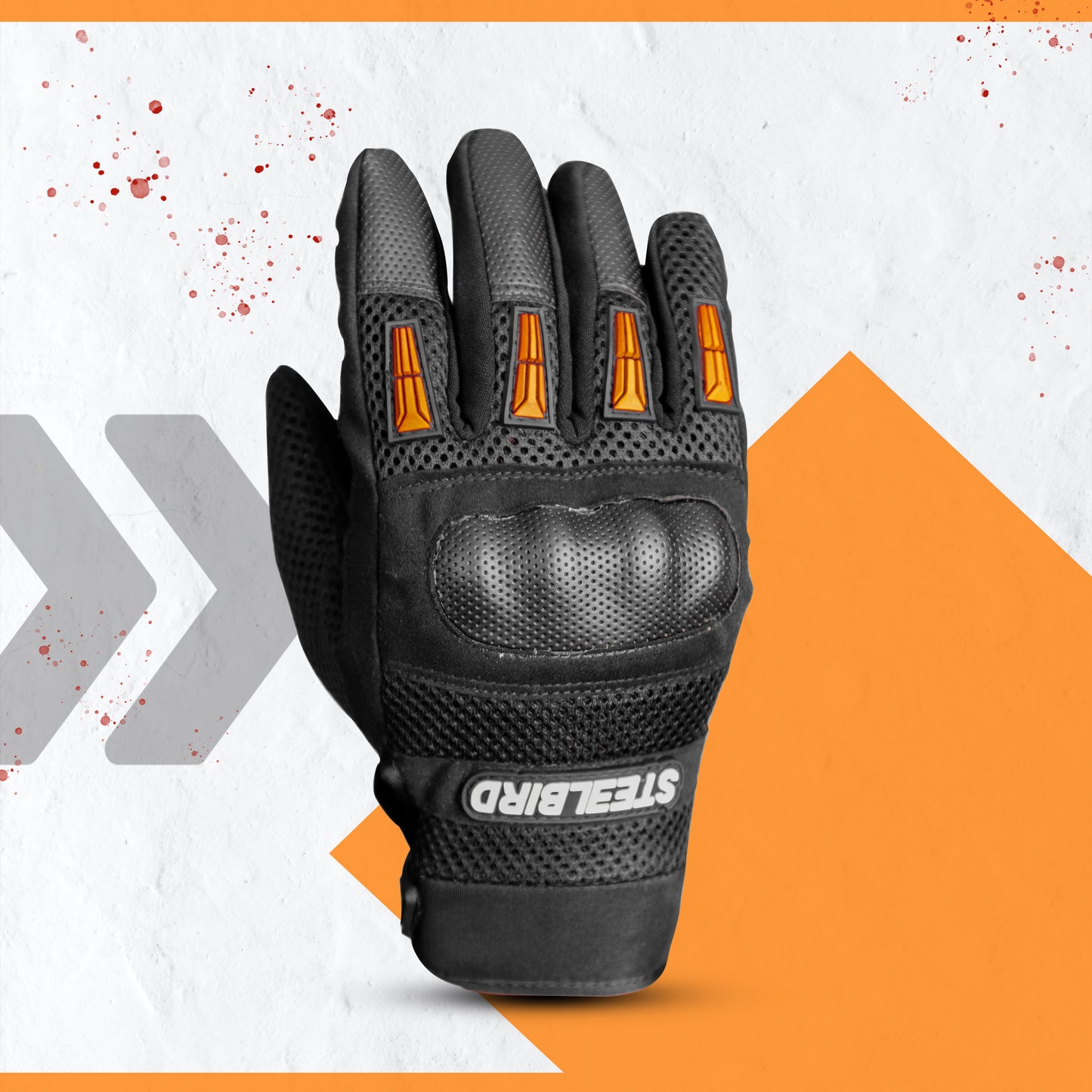 Steelbird Khardungla Full Finger Bike Riding Gloves, Protective Off-Road Motorbike Racing (Orange)