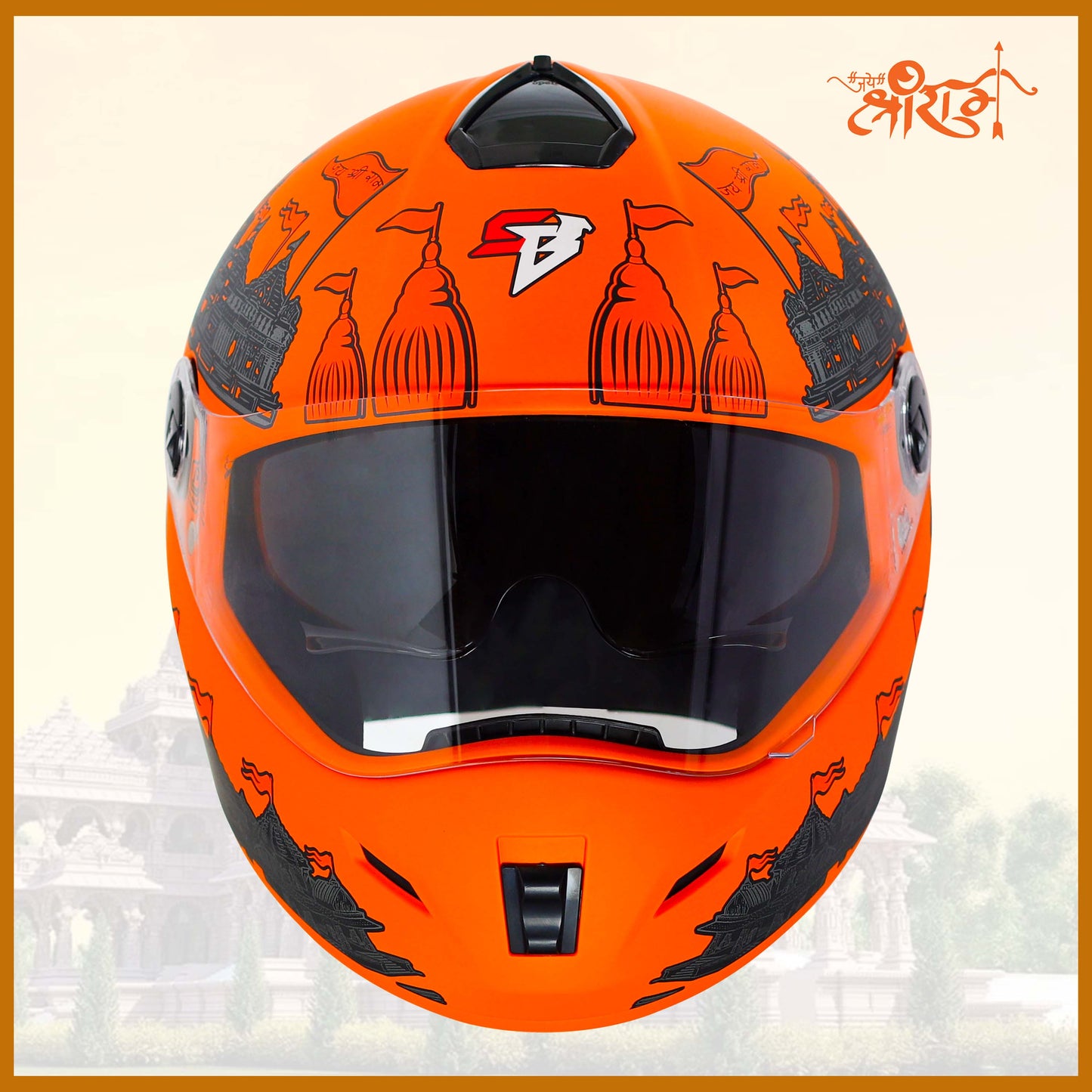 Steelbird SBH-34 Jai Shree Ram Reflective ISI Certified Full Face Graphic Helmet for Men and Women with Inner Smoke Sun Shield