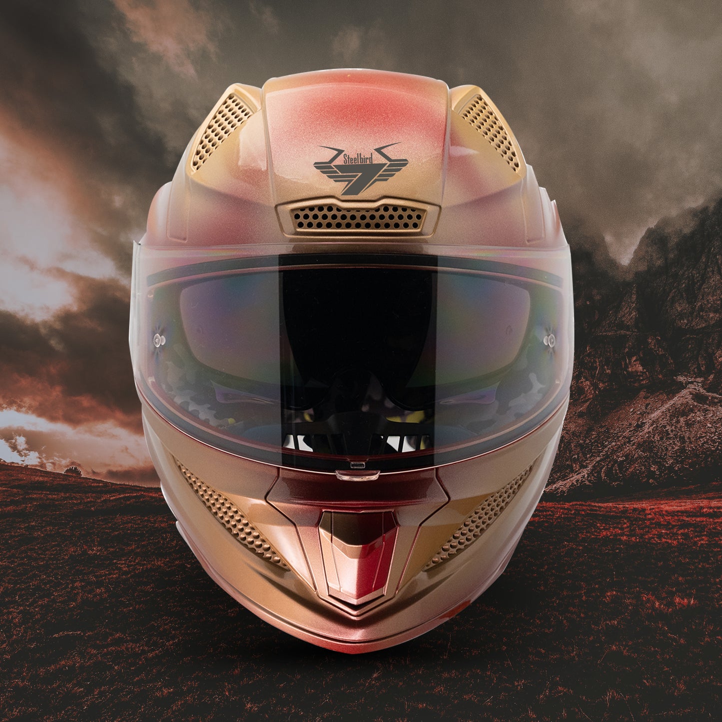 Steelbird SBH-25 Breeze On Ombre 7Wings ISI Certified Full Face Helmet for Men and Women with Inner Smoke Sun Shield (Glossy Maroon Gold)