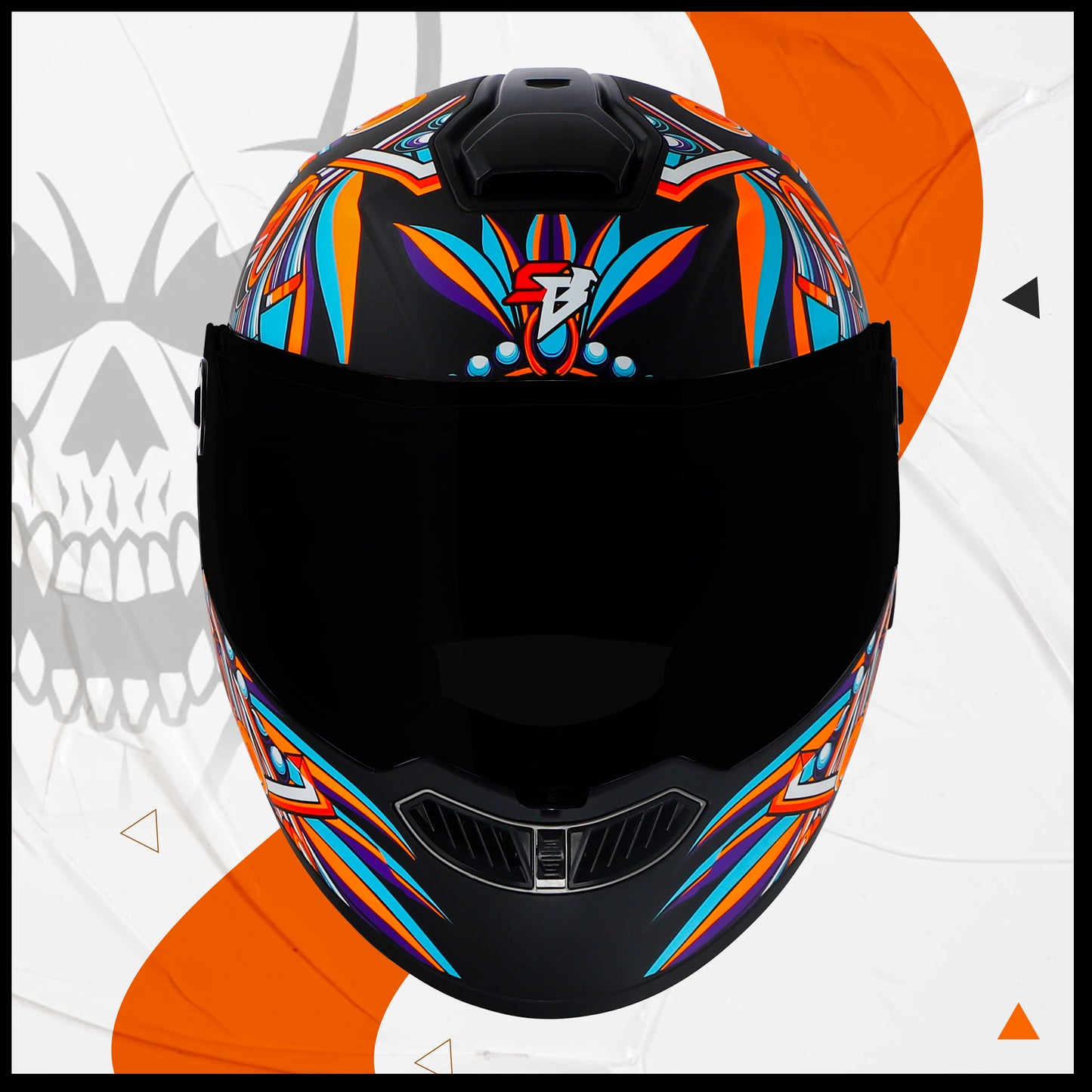 Steelbird SBA-8 Hunt ISI Certified Flip-Up Graphic Helmet for Men and Women with Inner Smoke Sun Shield (Glossy Black Orange with Black Spoiler and Smoke Visor)