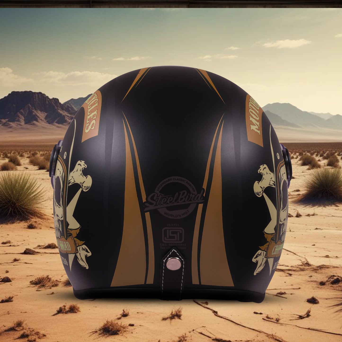 Steelbird SBH-55 Chopper Squad ISI Certified Open Face Helmet for Men and Women (Glossy Black Gold)