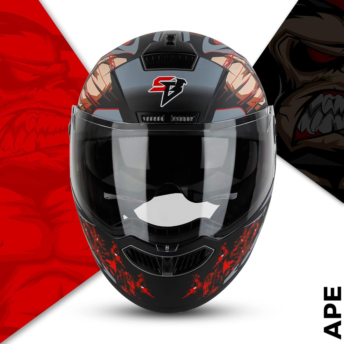 Steelbird SBA-7 Ape ISI Certified Flip-Up Helmet for Men and Women with Inner Smoke Sun Shield (Matt Black Red)