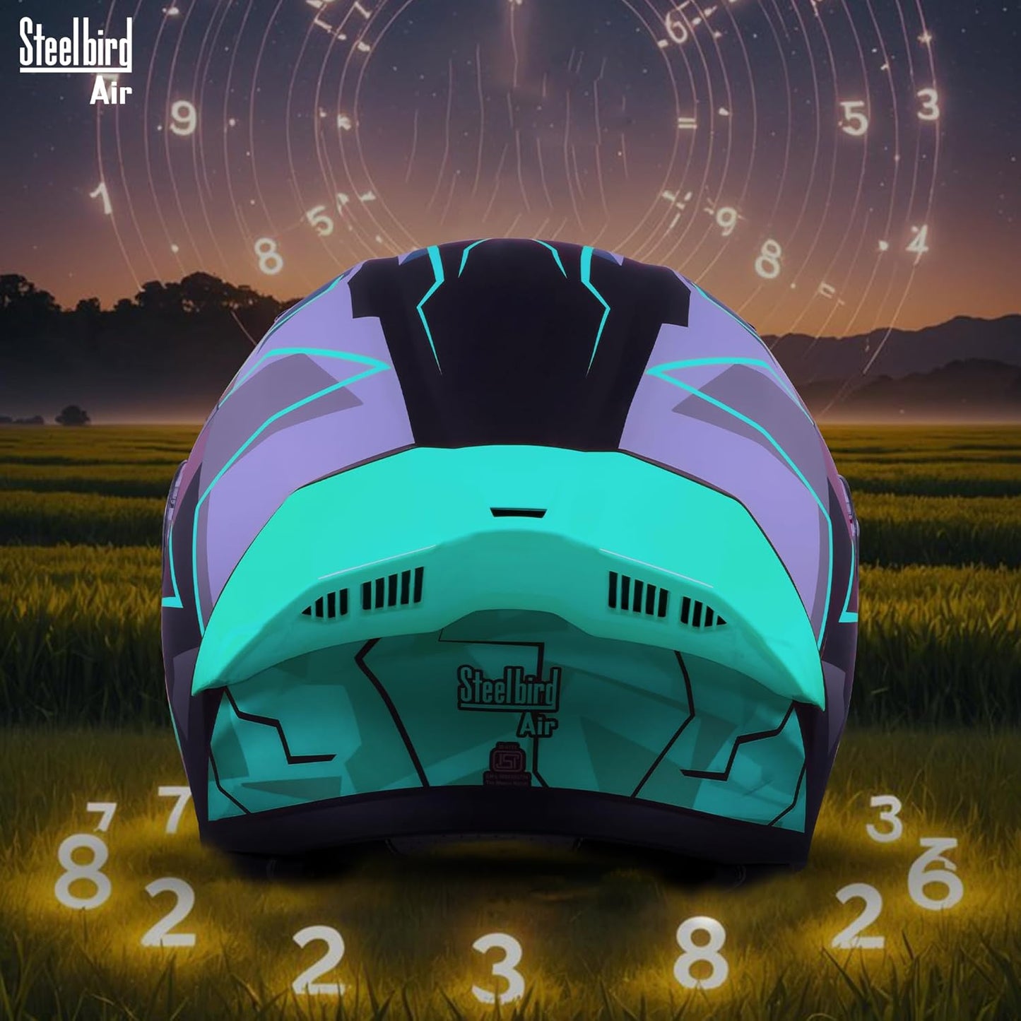 Steelbird SBA-20 02 ISI Certified Flip-Up Graphic Helmet for Men with Inner Chrome Sun Shield (Glossy Black Cyan Green)