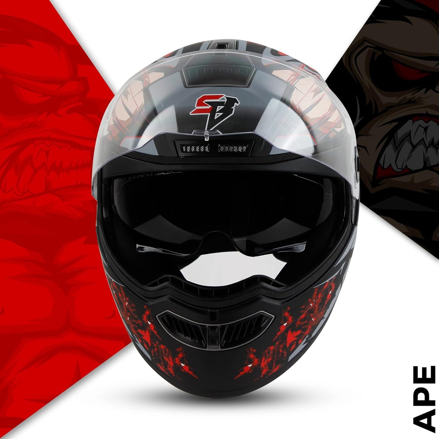 Steelbird SBA-7 Ape ISI Certified Flip-Up Helmet for Men and Women with Inner Smoke Sun Shield (Matt Black Red)