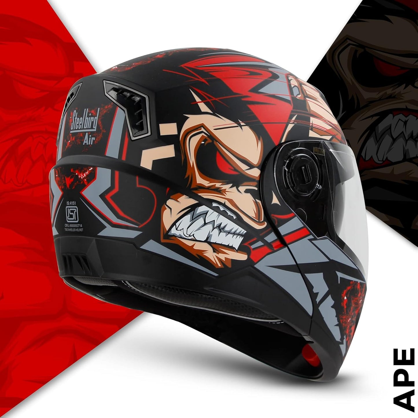 Steelbird SBA-7 Ape ISI Certified Flip-Up Helmet for Men and Women with Inner Smoke Sun Shield (Matt Black Red)