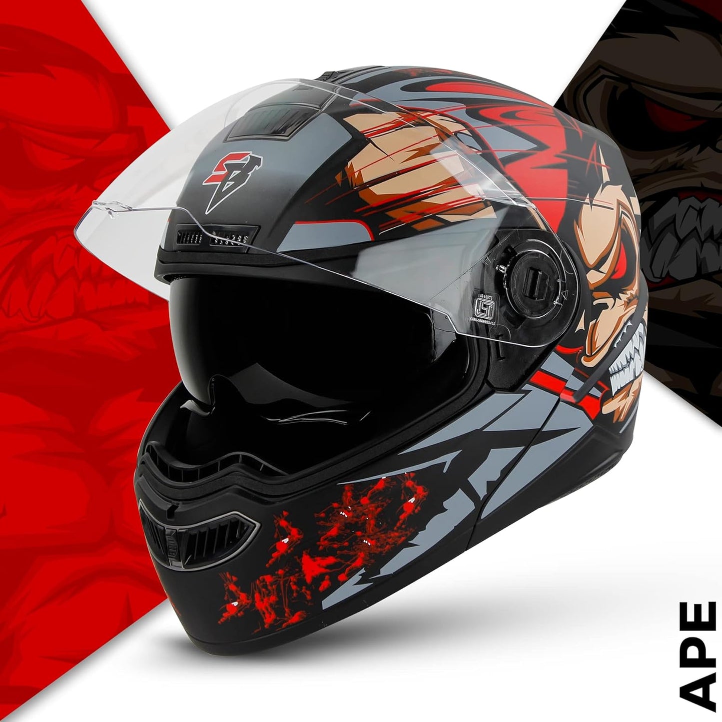 Steelbird SBA-7 Ape ISI Certified Flip-Up Helmet for Men and Women with Inner Smoke Sun Shield (Matt Black Red)