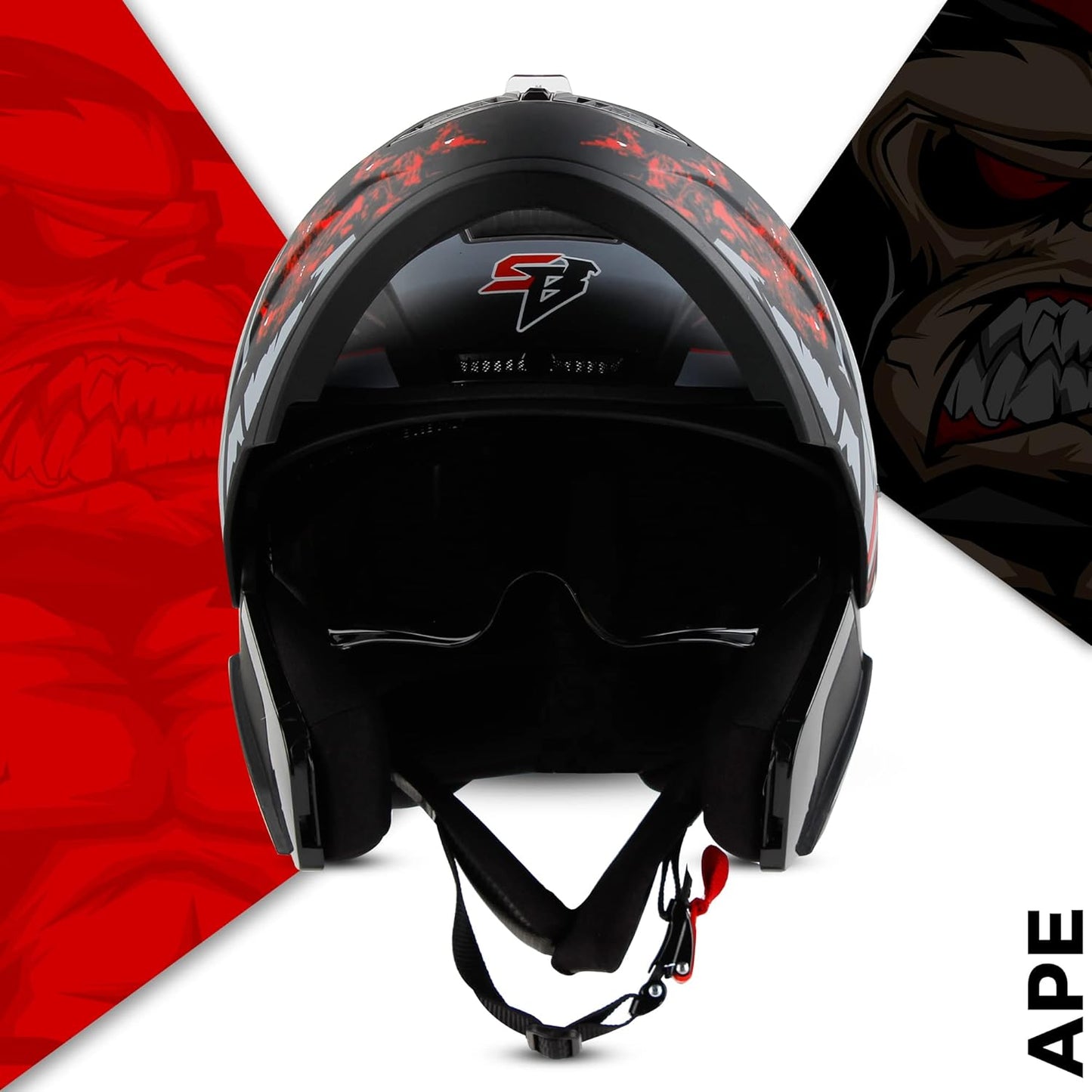 Steelbird SBA-7 Ape ISI Certified Flip-Up Helmet for Men and Women with Inner Smoke Sun Shield (Matt Black Red)