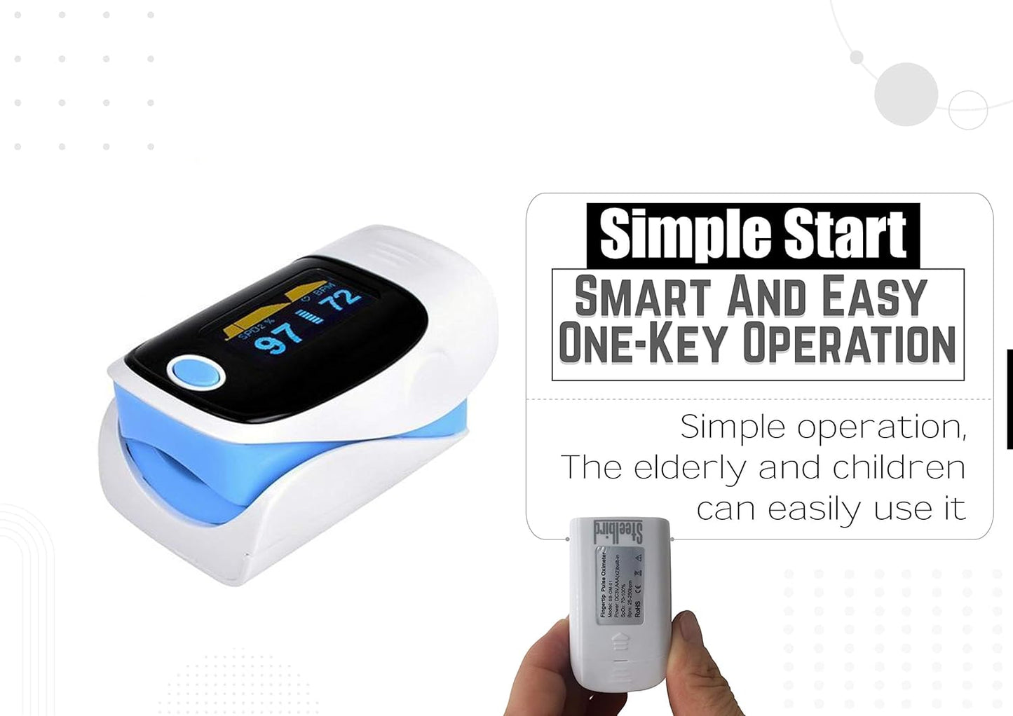 Steelbird Medical Equipments Smart Oxy Finger Tip Pulse Oximeter With Color OLED Display (White)