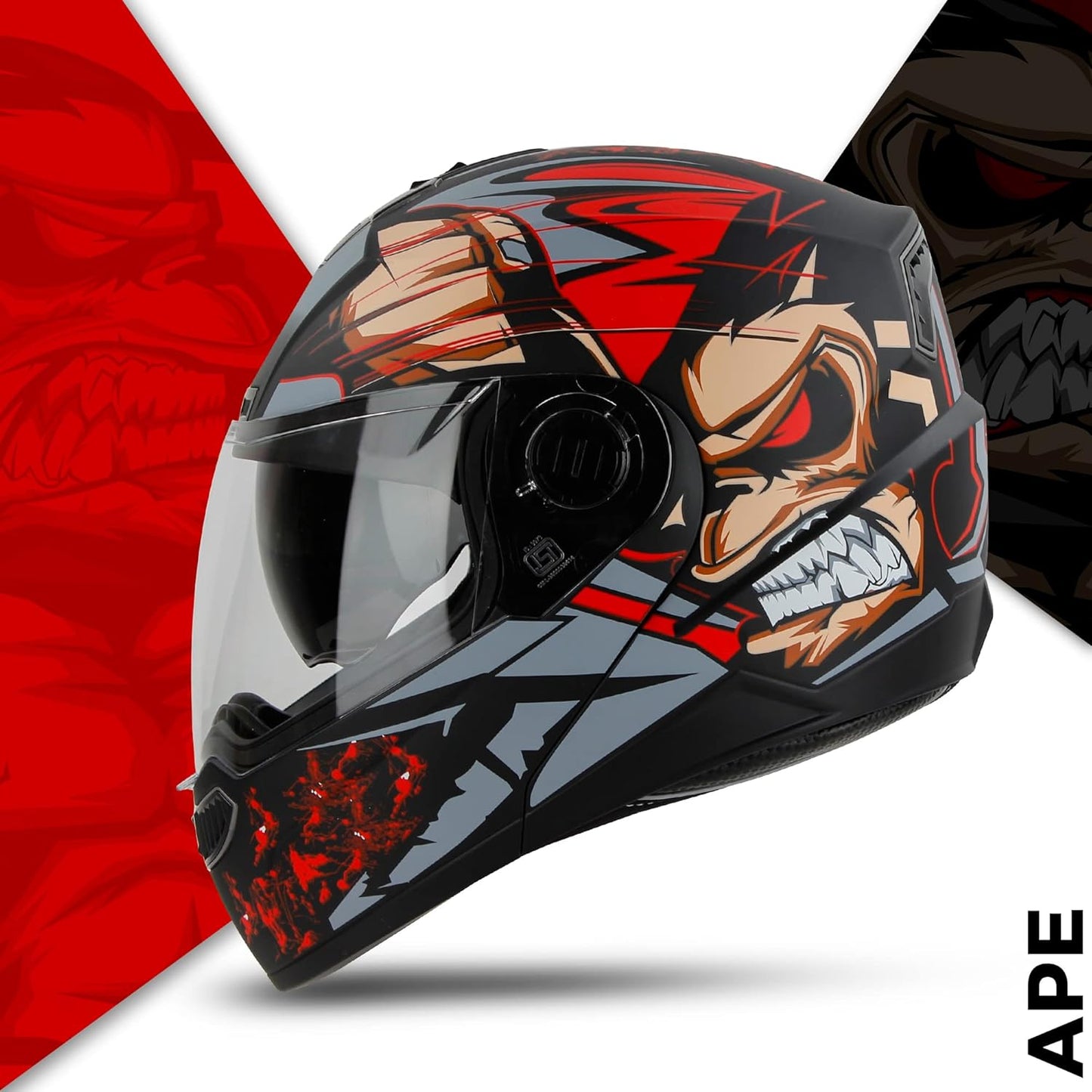 Steelbird SBA-7 Ape ISI Certified Flip-Up Helmet for Men and Women with Inner Smoke Sun Shield (Matt Black Red)