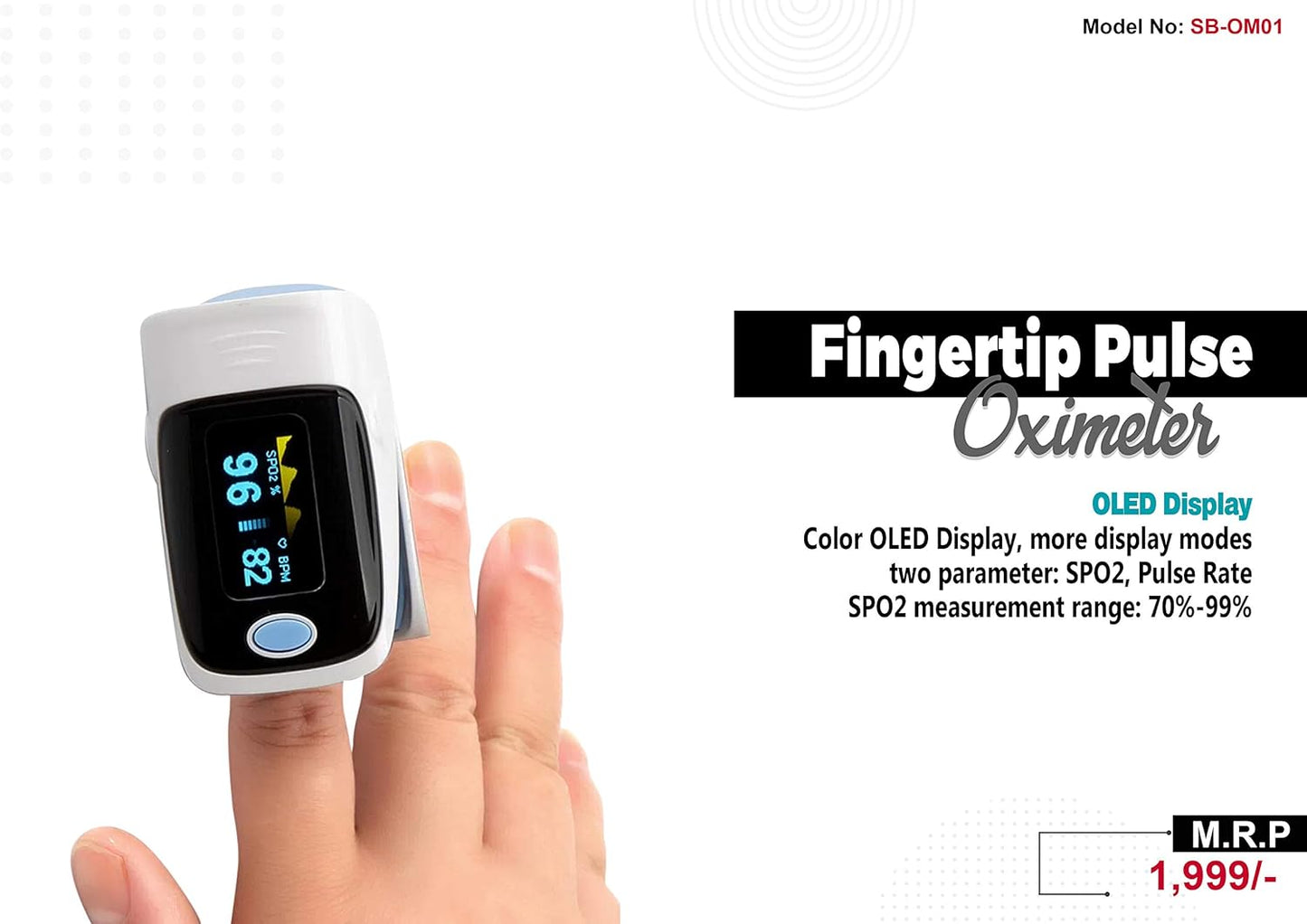 Steelbird Medical Equipments Smart Oxy Finger Tip Pulse Oximeter With Color OLED Display (White)