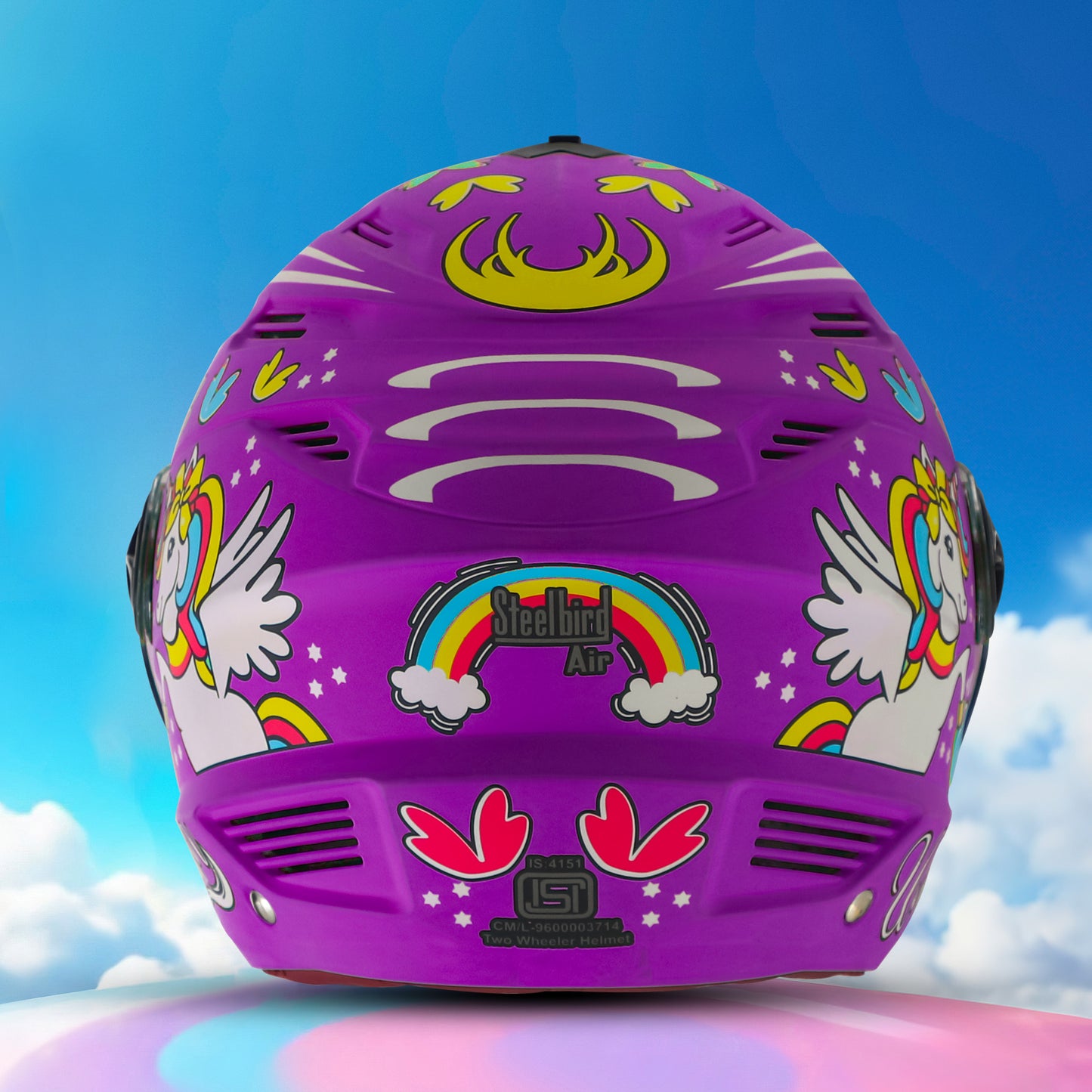 Steelbird SBA-6 Unicorn ISI Certified Open Face Graphic Helmet for Women and Kids (Matt Voilet with Clear Visor)