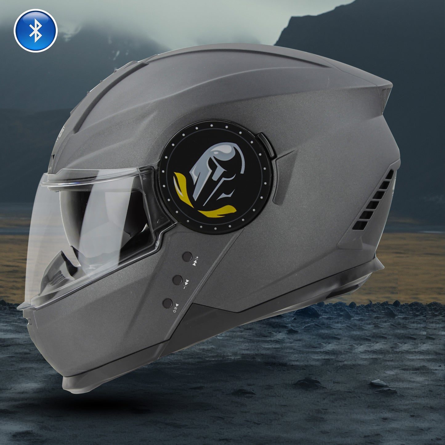 Steelbird Bluetooth Full Face ISI Certified Helmet for Men with Inner Smoke Sun Shield | SBH-40 7Wings (Matt Axis Grey)