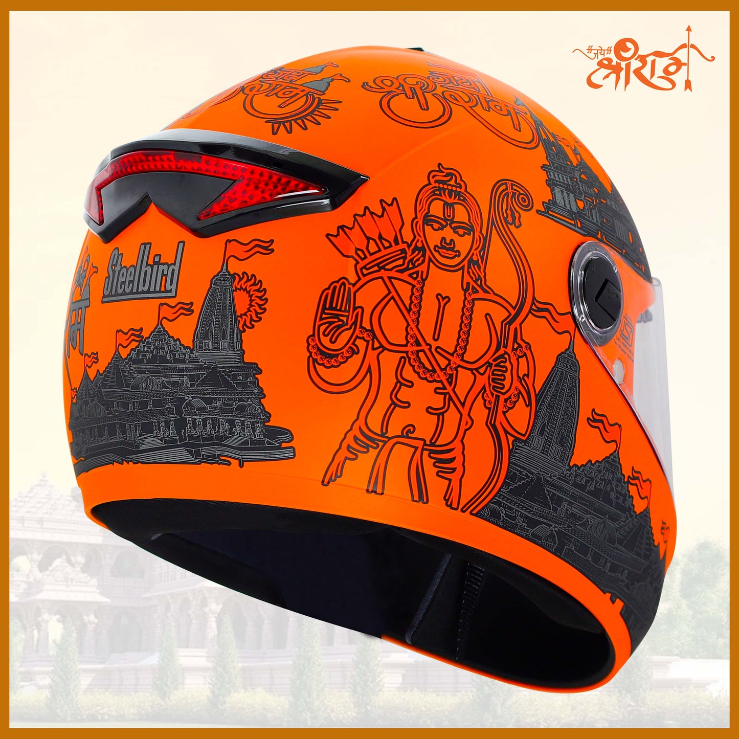 Steelbird SBH-34 Jai Shree Ram Reflective ISI Certified Full Face Graphic Helmet for Men and Women with Inner Smoke Sun Shield