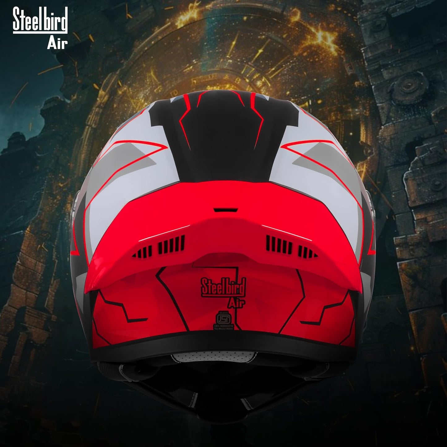 Steelbird SBA-20 08 ISI Certified Flip-Up Graphic Helmet for Men with Inner Chrome Sun Shield (Glossy Black Red)