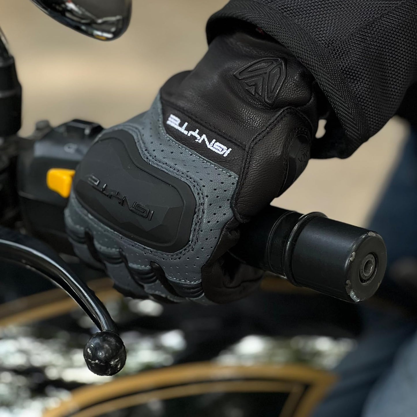 Ignyte Gauntlet Full Finger Bike Riding Leather Gloves with Touch Screen Sensitivity at Thumb and Index Finger, Protective Off-Road Motorbike Racing (Grey)