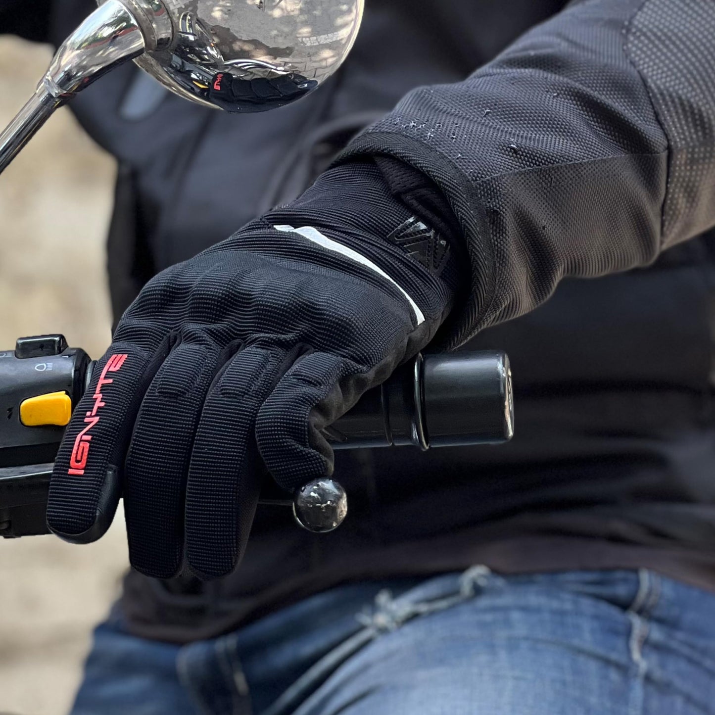 Ignyte Aqua Full Finger Waterproof Bike Riding Gloves with Touch Screen Sensitivity at Thumb and Index Finger, Protective Off-Road Motorbike Racing (Black)