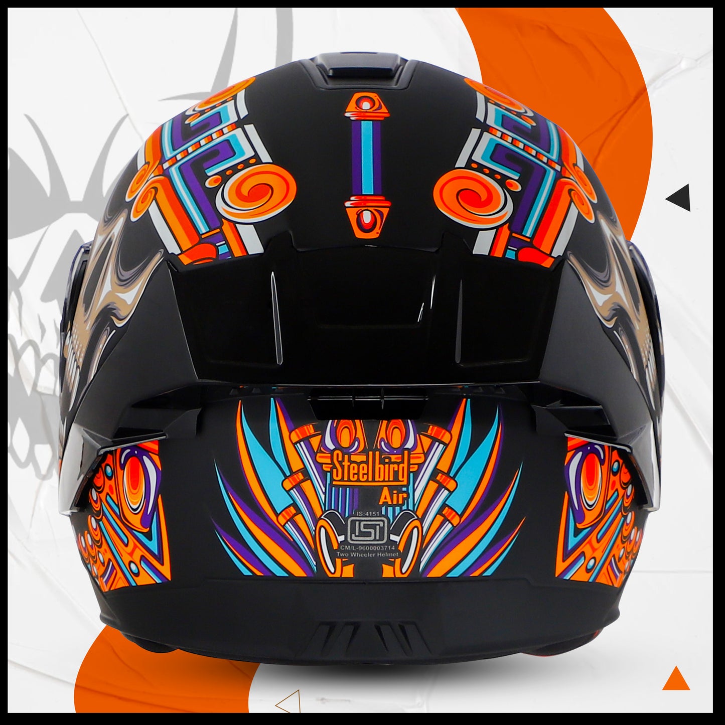 Steelbird SBA-8 Hunt ISI Certified Flip-Up Graphic Helmet for Men and Women with Inner Smoke Sun Shield (Glossy Black Orange with Black Spoiler and Smoke Visor)