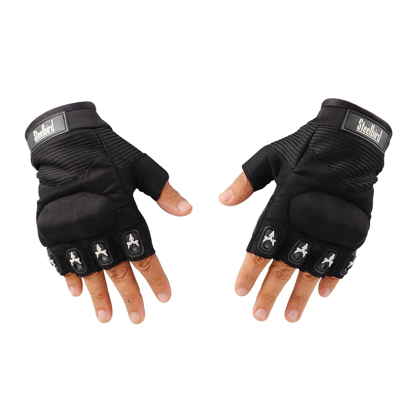 Refurbished Steelbird Half Finger Bike Riding Gloves, Protective Off-Road Motorbike Racing