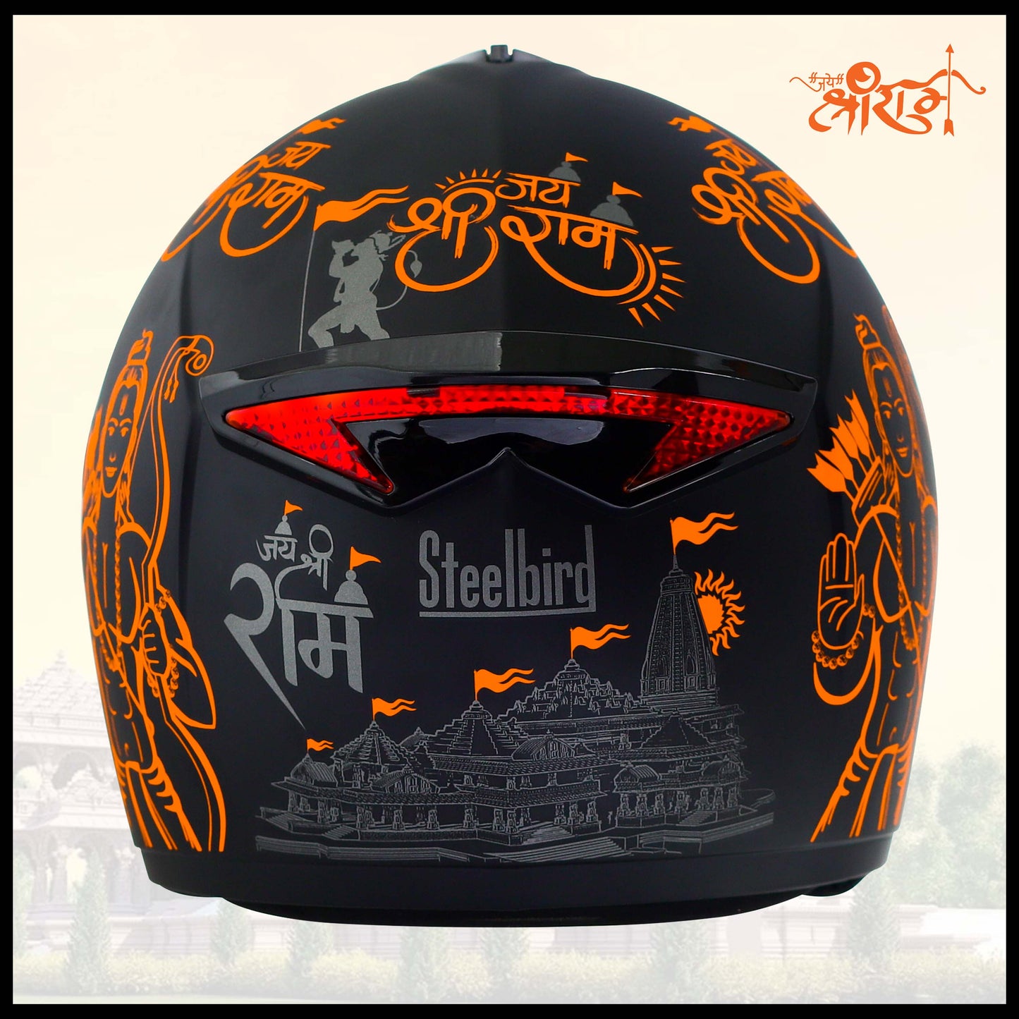 Steelbird SBH-34 Jai Shree Ram Reflective ISI Certified Full Face Graphic Helmet for Men and Women (Glossy Black with Inner Smoke Sun Shield)
