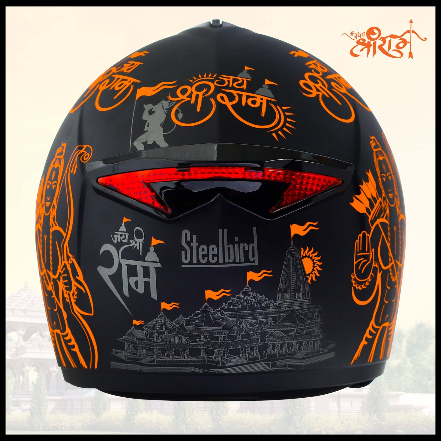 Steelbird SBH-34 Jai Shree Ram Reflective ISI Certified Full Face Graphic Helmet for Men and Women with Inner Smoke Sun Shield