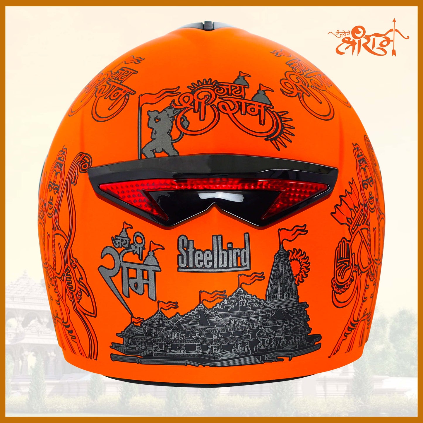 Steelbird SBH-34 Jai Shree Ram Reflective ISI Certified Full Face Graphic Helmet for Men and Women (Glossy Orange with Inner Smoke Sun Shield)