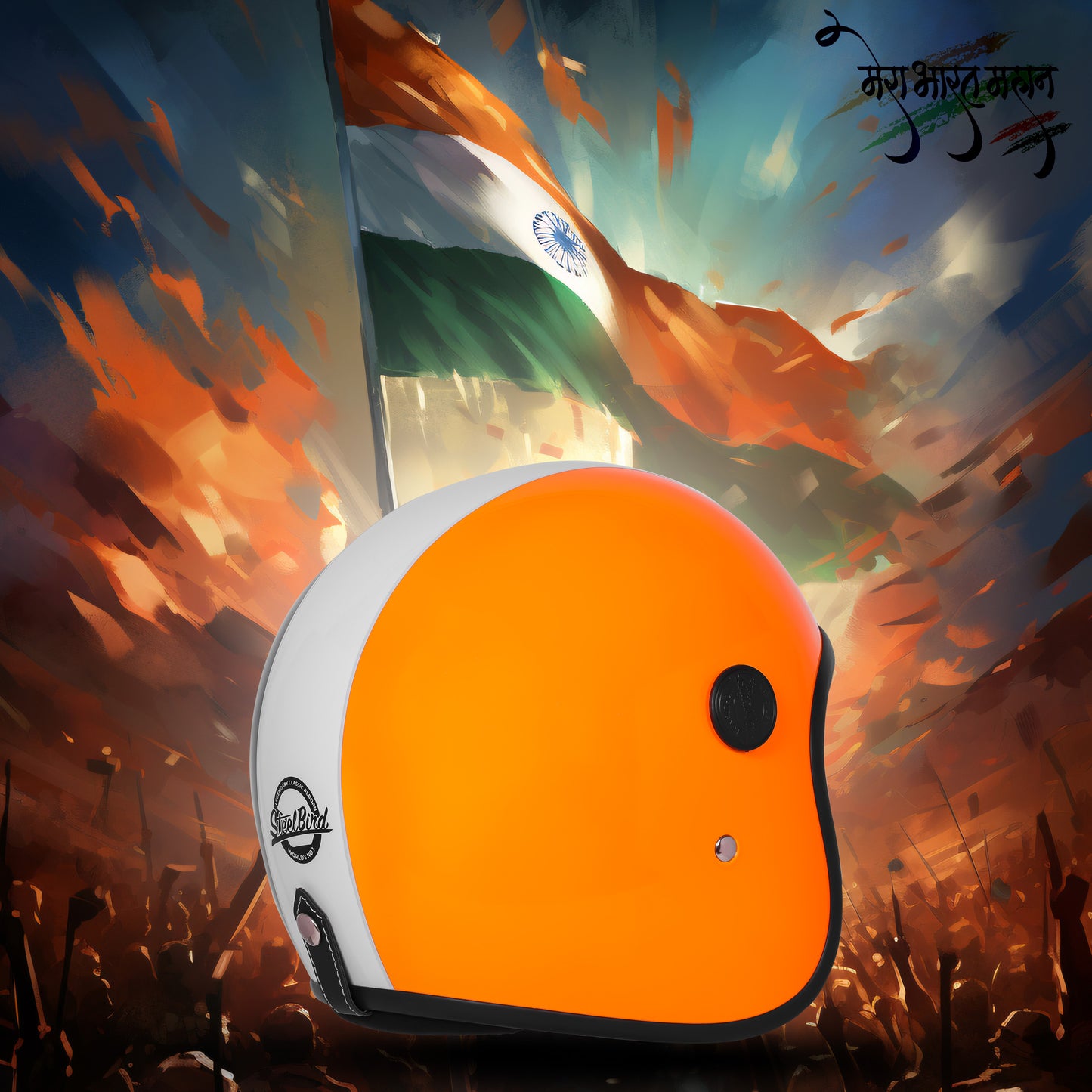 Steelbird SBH-55 Retro Lego Tricolor ISI Certified Open Face Helmet for Men and Women (Glossy Tricolor)