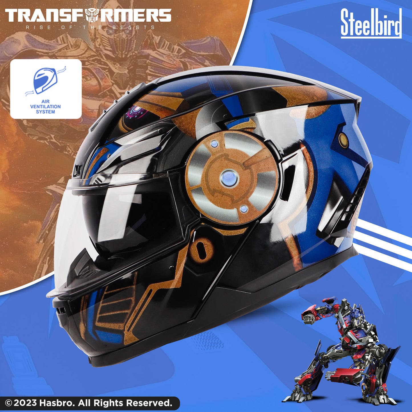 Steelbird SBH-40 Transformers Optimus Prime ISI Certified Full Face Graphic Helmet for Men and Women with Inner Smoke Sun Shield (Glossy Black Copper)