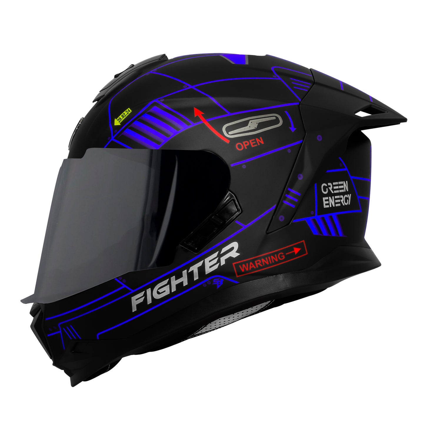 Steelbird SBH-57 Fighter F6 ISI and DOT Certified Full Face Graphic Helmet for Men and Women with Inner Silver Sun Shield (Glossy Black Blue)