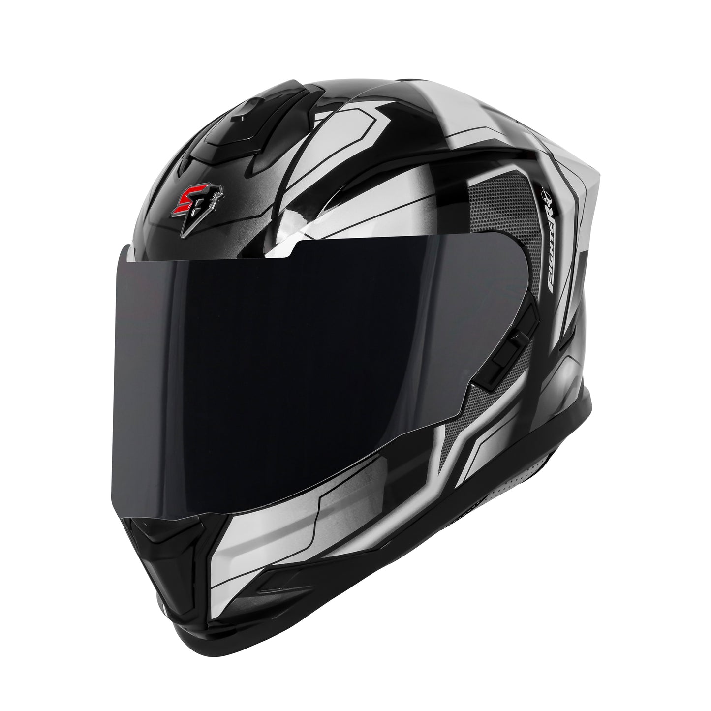 Steelbird SBH-57 Fighter F3 ISI and DOT Certified Full Face Helmet for Men and Women with Inner Silver Sun Shield (Glossy Black White)