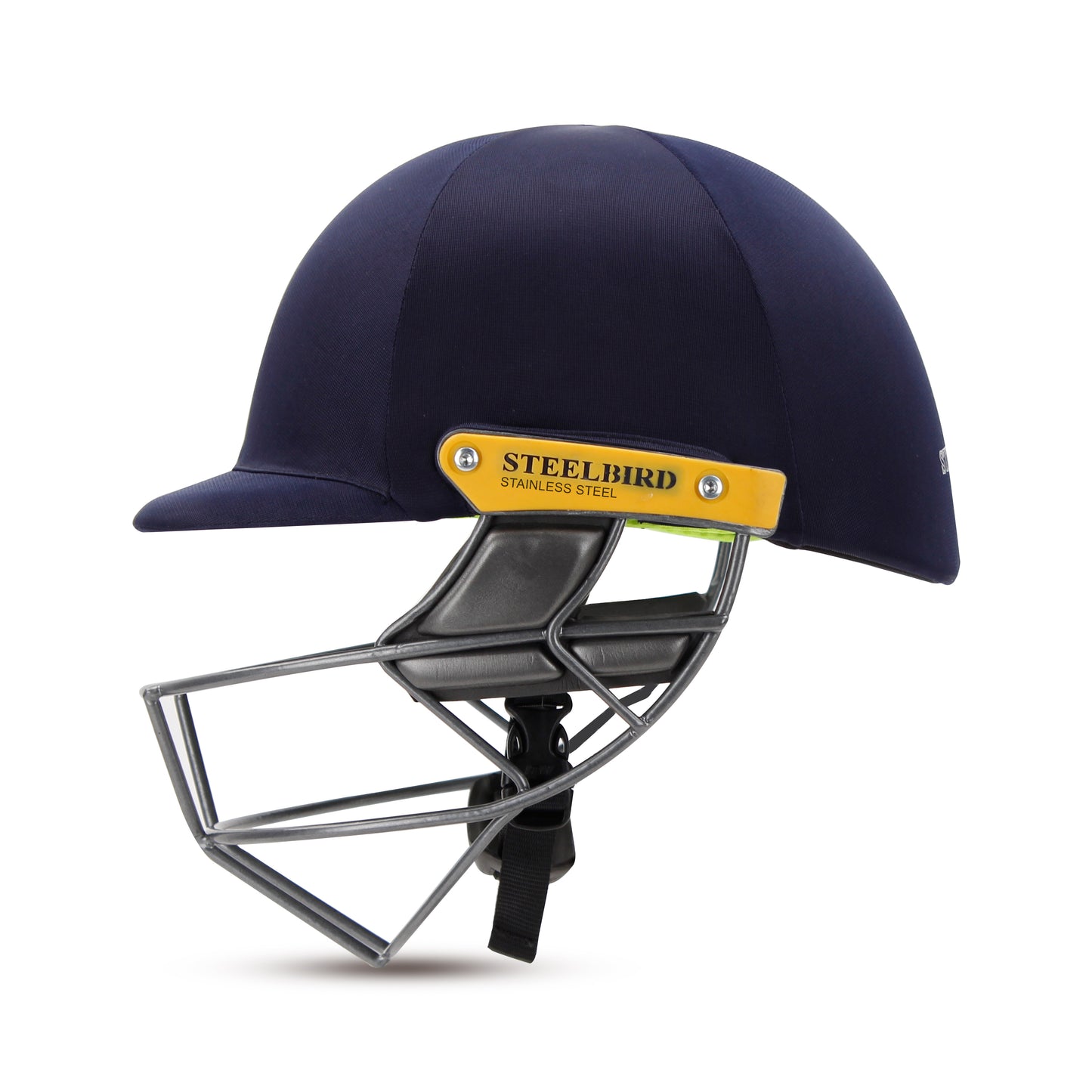 Steelbird Hitz Stainless Steel Premium Cricket Helmet for Men & Boys (Fixed Spring Steel Grill | Light Weight) (Blue Fabric with Green Interior)