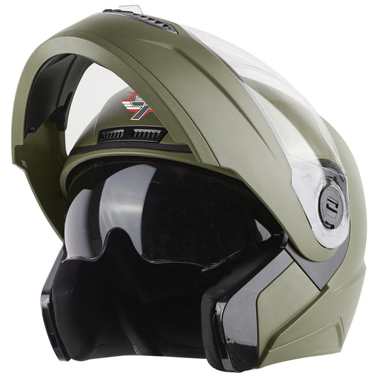 Steelbird SBA-7 7Wings ISI Certified Flip-Up Helmet for Men and Women with Inner Smoke Sun Shield (Dashing Battle Green )