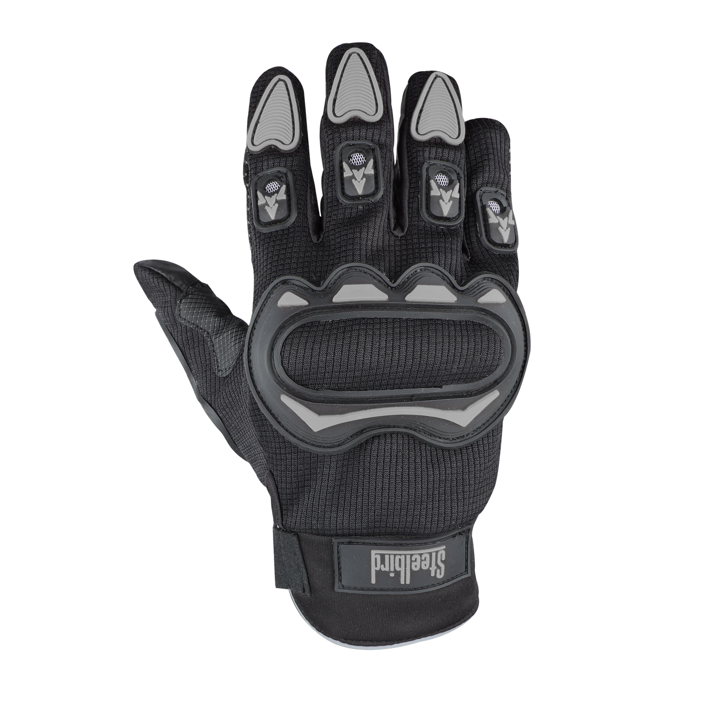 Steelbird Full Finger Bike Riding Gloves with Touch Screen Sensitivity at Thumb and Index Finger, Protective Off-Road Motorbike Racing (Black Grey)