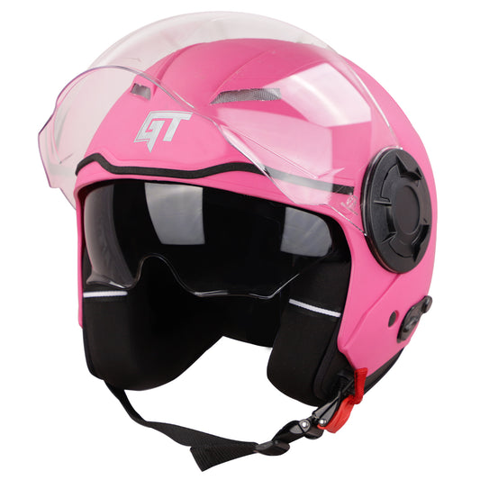 Steelbird GT Dashing ISI Certified Open Face Helmet for Men and Women with Inner Sun Shield ( Dual Visor Mechanism ) (Dashing Pink)