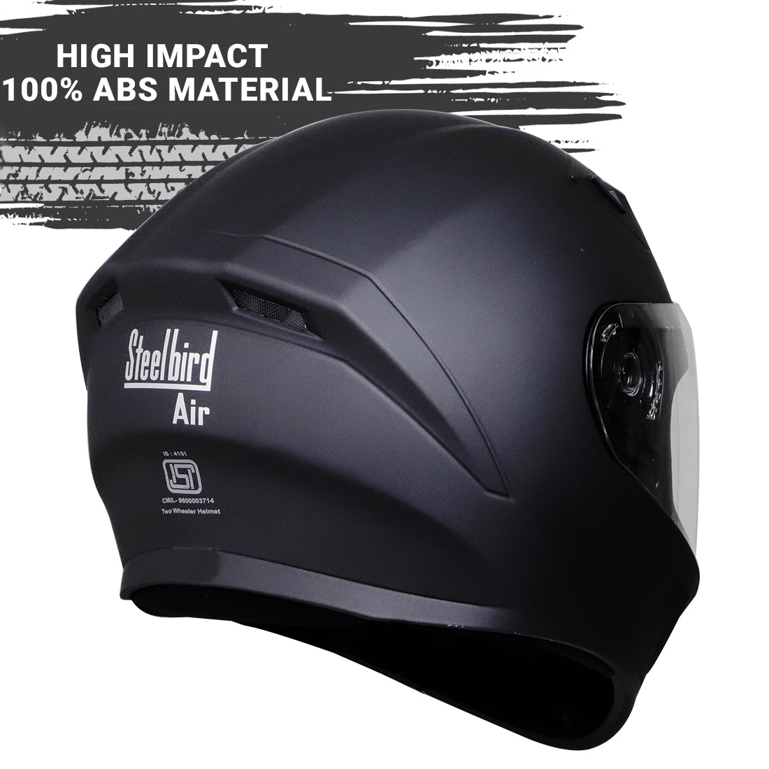 Steelbird SBA-21 GT ISI Certified Full Face Helmet for Men and Women (Dashing Black with Clear Visor)