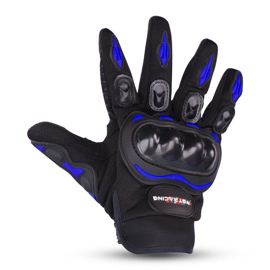 Steelbird GT-01 Full Finger Bike Riding Gloves with Touch Screen Sensitivity at Thumb and Index Finger, Protective Off-Road Motorbike Racing (Blue)