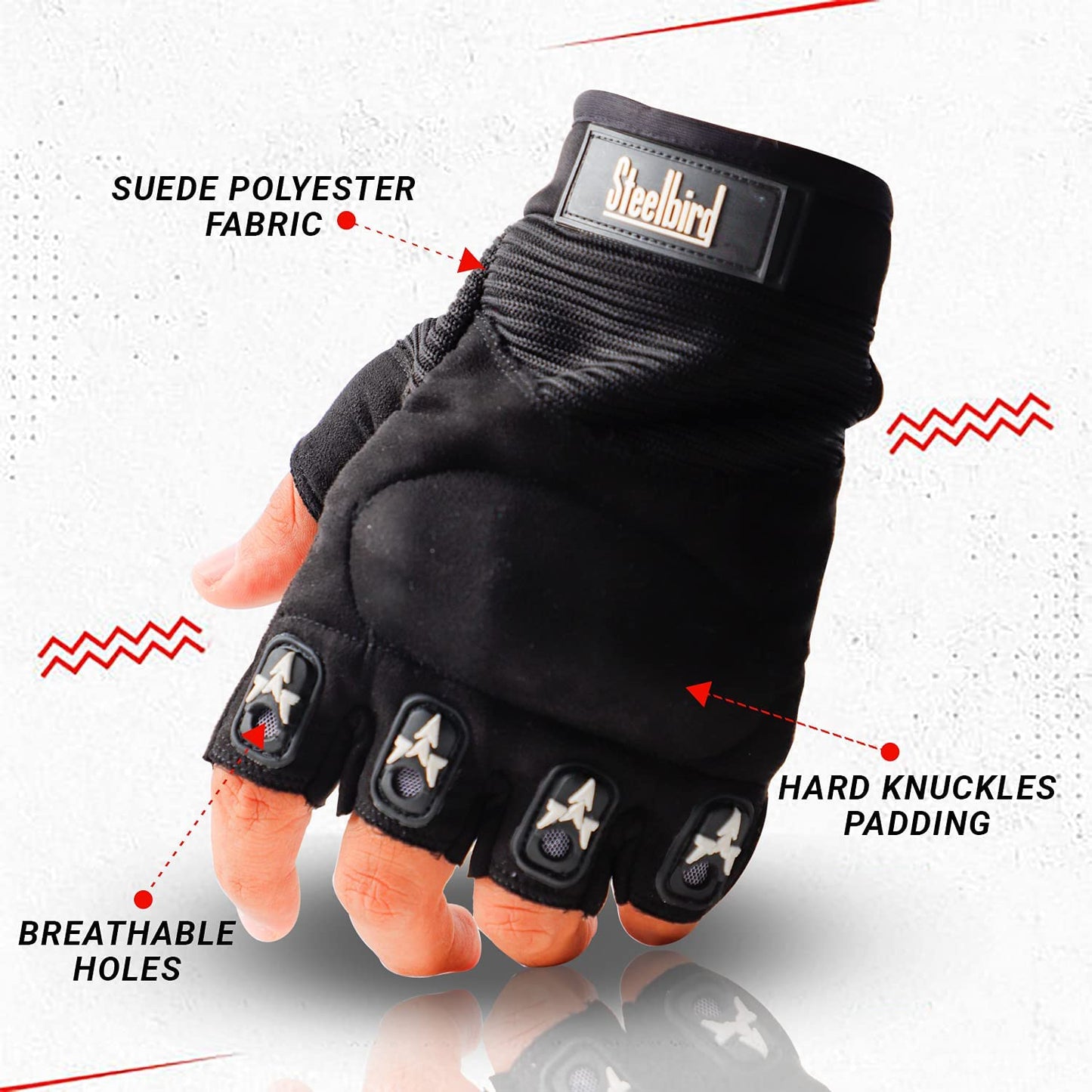 Steelbird Half Finger Bike Riding Gloves, Protective Off-Road Motorbike Racing