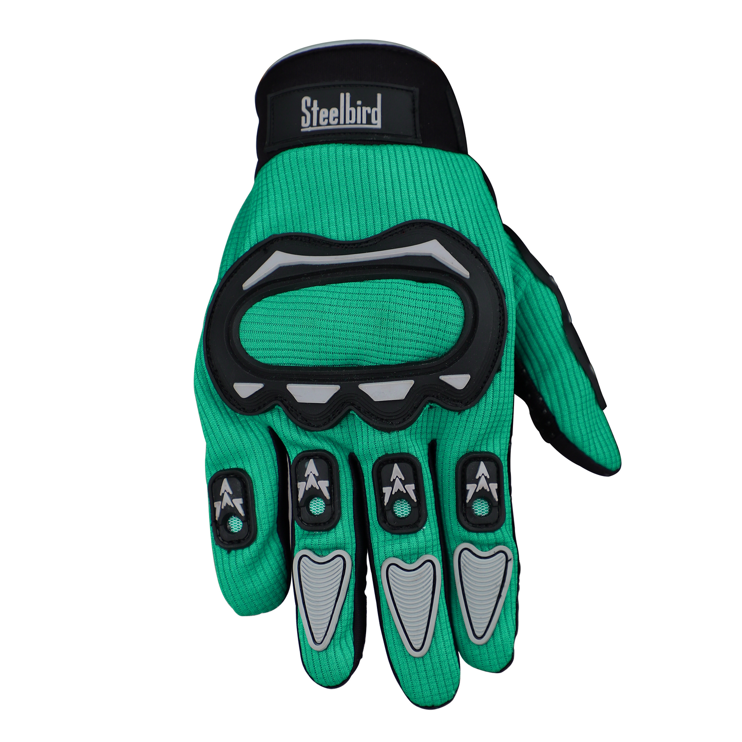 Steelbird Full Finger Bike Riding Gloves with Touch Screen Sensitivity at Thumb and Index Finger, Protective Off-Road Motorbike Racing (Green Grey)