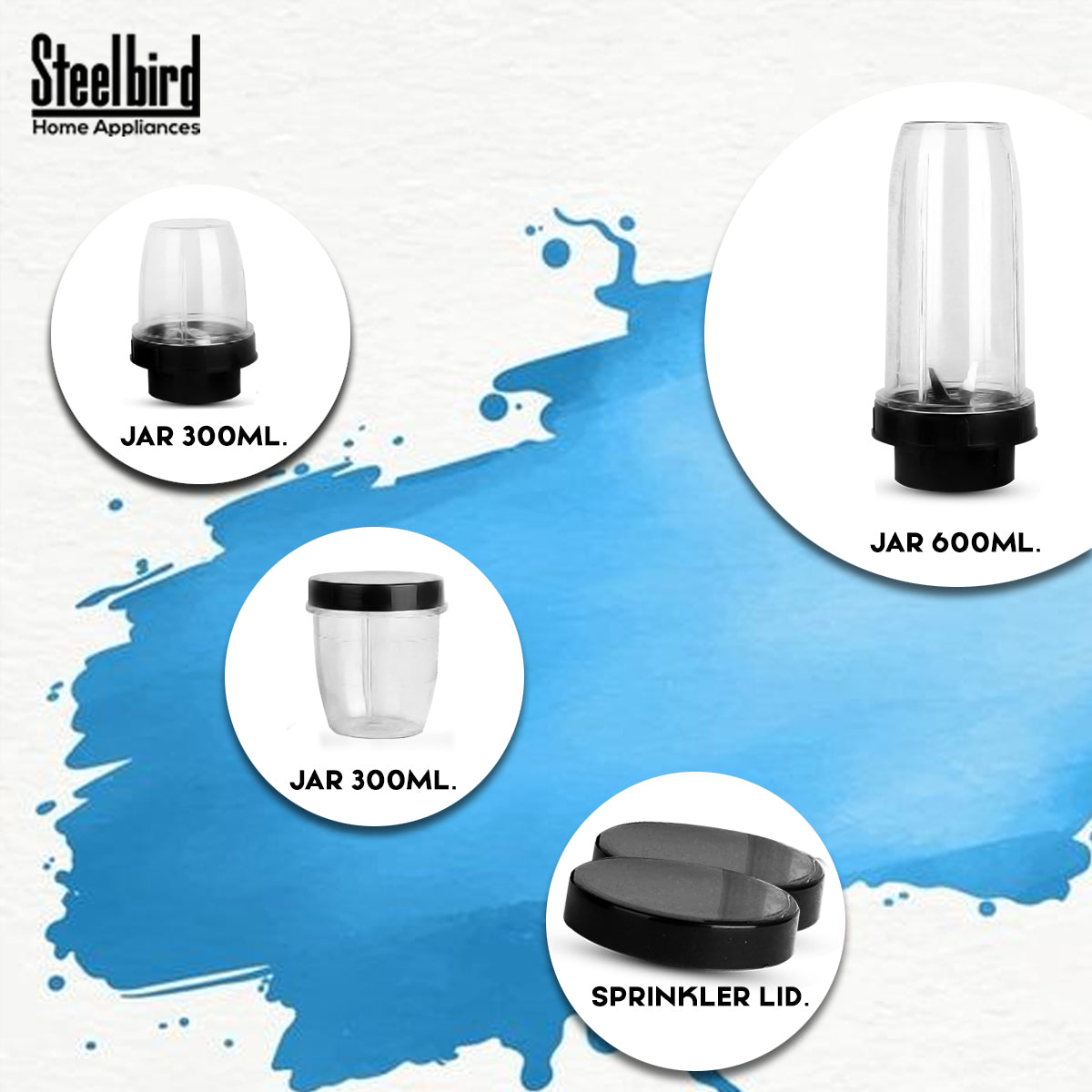 Steelbird Terminator 300-Watt Nutri Pro Mixer Grinder for Wet & Dry Grinding with All In One - 3 Jar for Spice Herb Cereal Beans Vegetables Fruits Nuts Spices (Black with Blue)