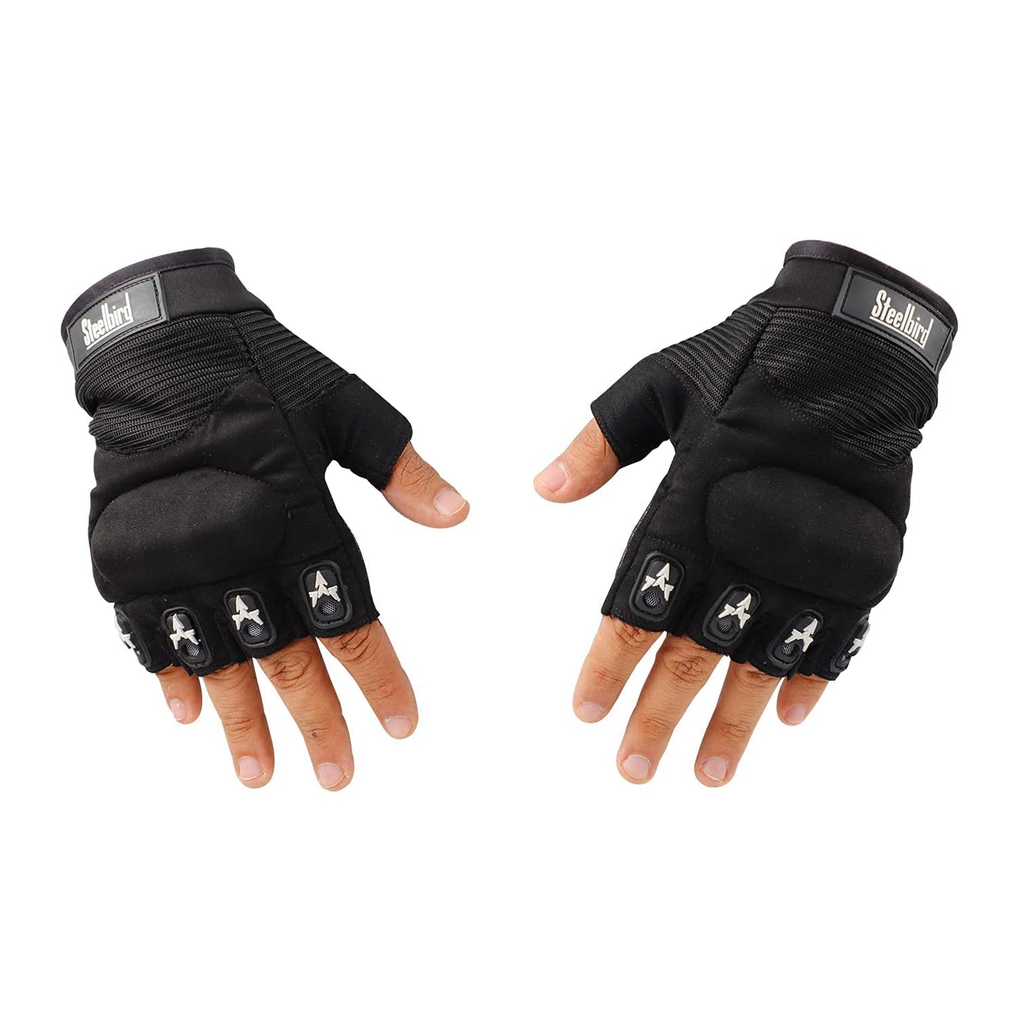 Steelbird Half Finger Bike Riding Gloves, Protective Off-Road Motorbike Racing