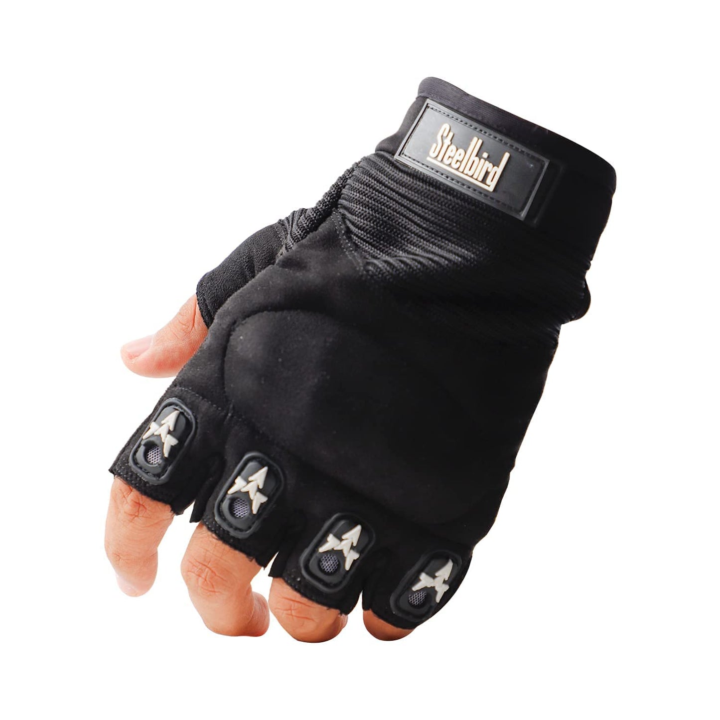 Steelbird Half Finger Bike Riding Gloves, Protective Off-Road Motorbike Racing