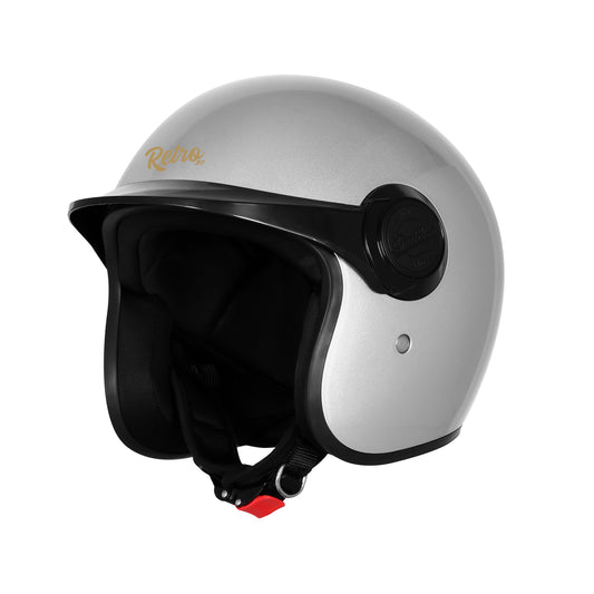 Steelbird SBH 65 Retro 3.0 DOT and ISI Certified Open Face Helmet for Men and Women (Glossy Silver)