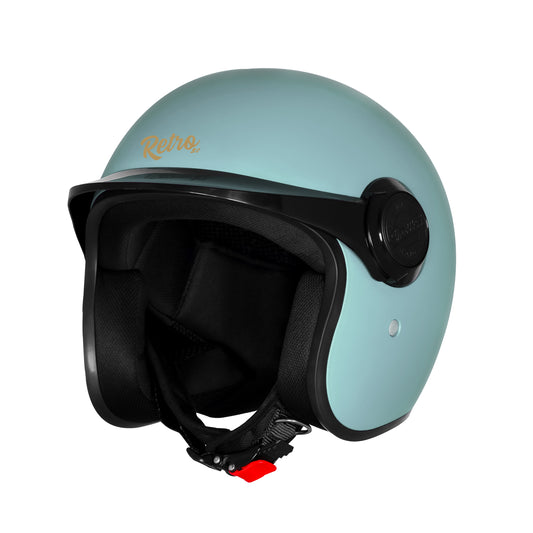 Steelbird SBH 65 Retro 3.0 DOT and ISI Certified Open Face Helmet for Men and Women (Glossy Sea Blue)