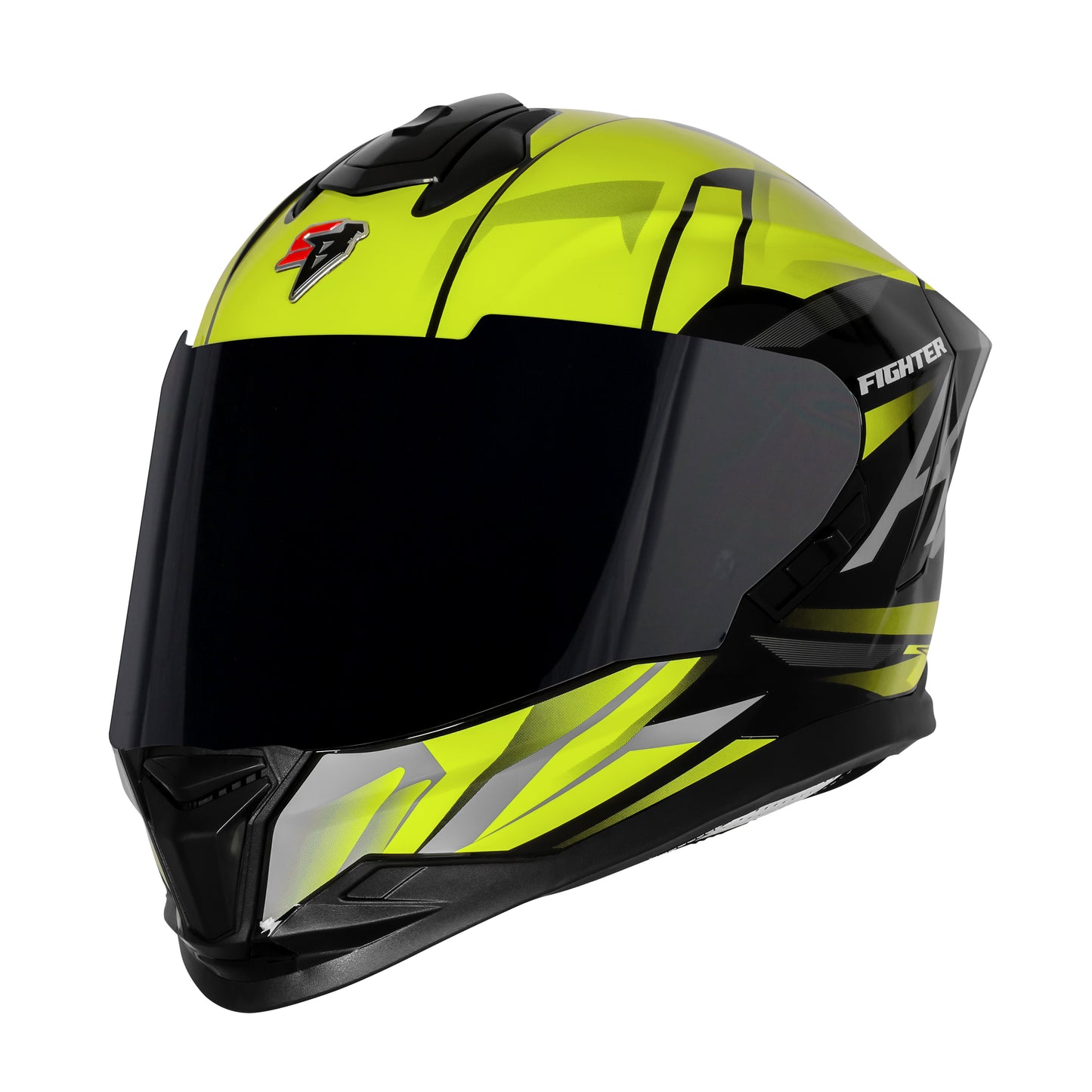 Steelbird SBH-57 Fighter F4 ISI and DOT Certified Full Face Helmet for Men and Women with Inner Silver Sun Shield (Glossy Black Fluo Yellow)