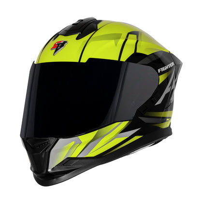 Steelbird SBH-57 Fighter F4 ISI and DOT Certified Full Face Helmet for Men and Women with Inner Silver Sun Shield (Glossy Black Fluo Yellow)