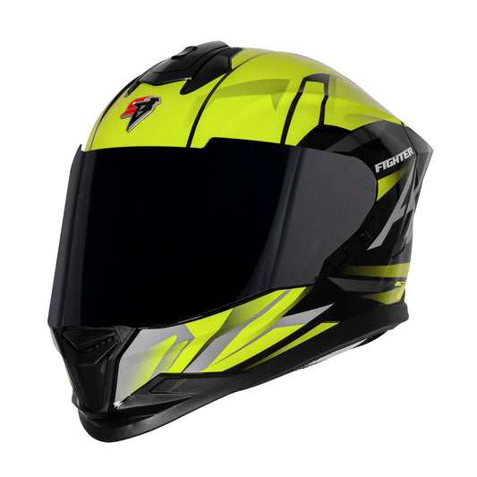 Steelbird SBH-57 Fighter F4 ISI and DOT Certified Full Face Helmet for Men and Women with Inner Silver Sun Shield (Glossy Black Fluo Yellow)